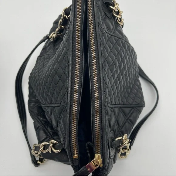 Brooks Brothers Black Quilted Lambskin Bag with beautiful Gold color Accents